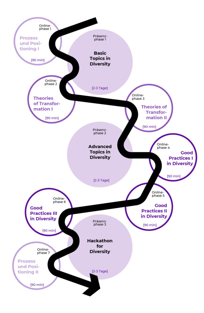 Verlaufsplan der Diversity Management Weiterbildung an der Hochschule für Gesellschaftsgestaltung.