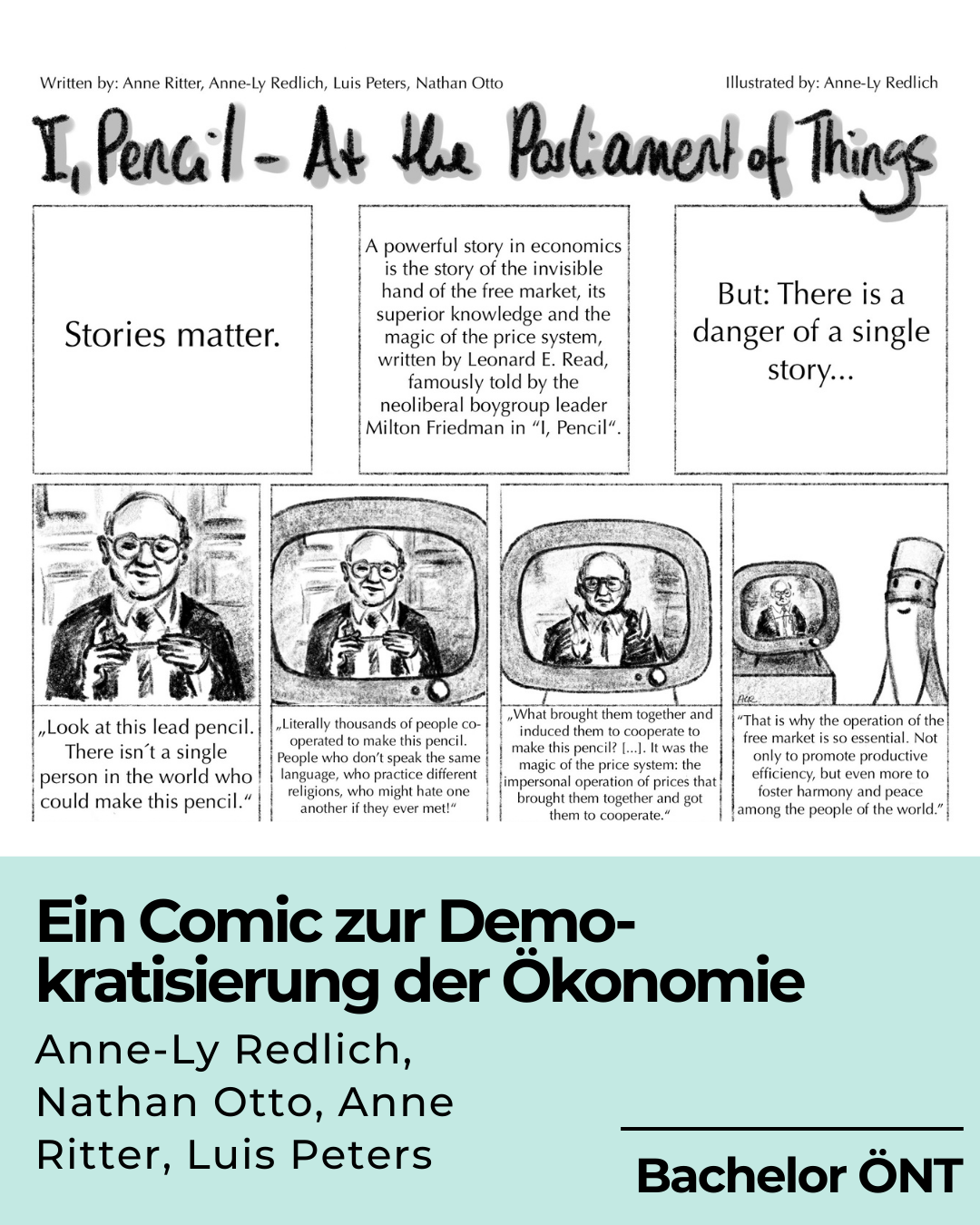 Auszug des Comics I, Pencil von der Studierenden Anne-Ly, Nathan, Anne und Luis der Hochschule für Geselleschaftsgestaltung